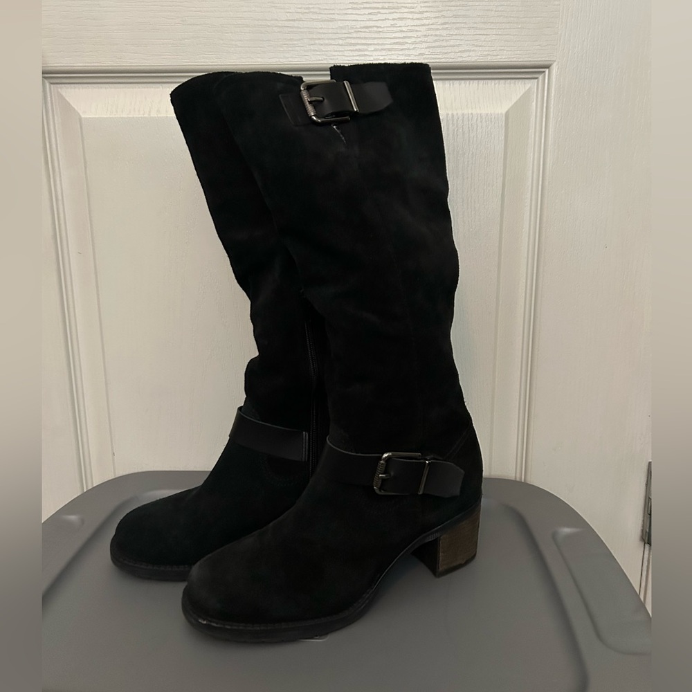 Dune London Twiggie Black Suede Knee-High Boots